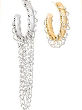 Mixed Metal Chain Hoop Earrings - Gold & Silver Women Jewelry